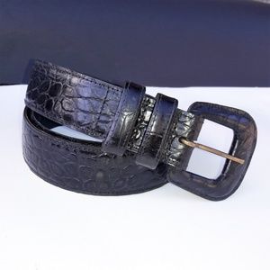 Encore Leather Belt Croc Embossed Black Double Stay USA XXL